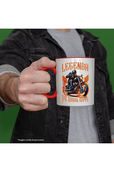 StoryGift Romania Mug with Motorcyclist in Leather Outfit Flames Protection Passion Kids, Ceramic, With ,STG
