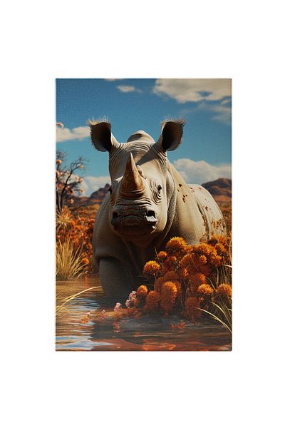 StoryGift Romania Tablou Canvas: Realitatea Rinocerului Din Apele Turburi Ale Savanei De Chihlimbat Pictura Digit