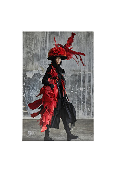 StoryGift Romania Tablou Canvas Outfit Negru Cu Roșu Asortat Cu Pălărie Avang...