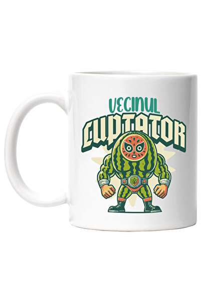 StoryGift Romania Cana Pepene haios ilustratie Vecinul-luptator, 330ml, Ceram...