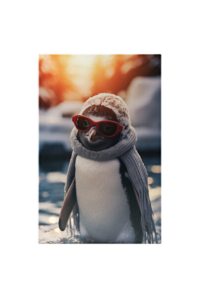 StoryGift Romania Tablou Canvas: Pinguin Infrigurat Cu Fular La Gat Si Ochela...