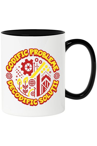StoryGift Romania Cana Programator Codific probleme, decodific solutii, 330ml, Ceramica cu Maner N, Cu Maner Negru STG