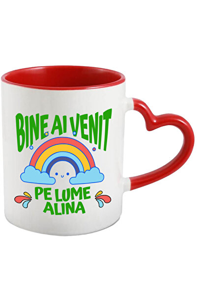 StoryGift Romania Cana cu Curcubeu Colorat Vesel Desene Animate Copii Text In Limba Roamana Bine A, Cu Maner Inim STG