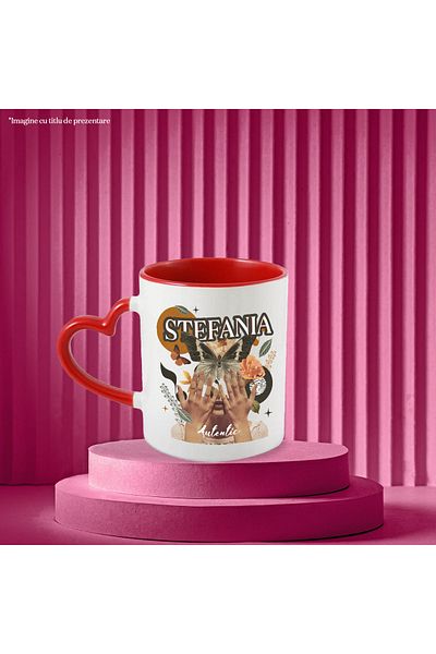 StoryGift Romania Mug With Name Stefania, Girl Collage, Butterfly, Flowers, Circle, 330ml, Ceramic with Ma, With, STG.