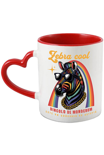 StoryGift Romania Cana zebra cool, dincolo de monocrom te asteapta un curcubeu, 330ml, Ceramica cu, Cu Maner Inim STG