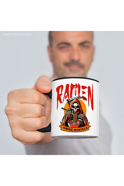 StoryGift Romania Mug Death eating ramen deadly love, 330ml, Ceramic with Black Handle, With N Handle, STG