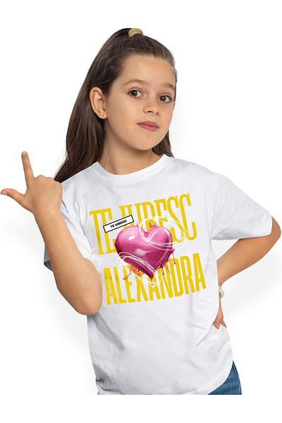 StoryGift Romania Tricou Copii Fete Te Iubesc Alexandra, Dragoste, Inima, Iubire, Sfantul Valentin, Dragobet