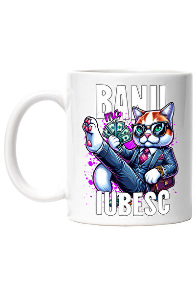 StoryGift Romania Cana pisica sefa banii ma iubesc avere costum, 330ml, Ceram...