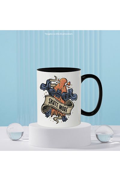 StoryGift Romania Mug With Message In English Skate More, Skateboard, Board, Wheels, Retro, Multicolor, With