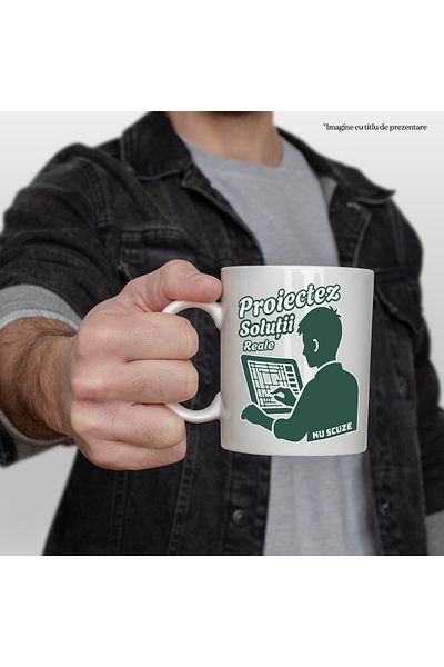 StoryGift Romania Cana Arhitect Cu Tableta Text Proiectez solutii, nu scuze, 330ml, Ceramic cu Man, Cu Maner Alb STG