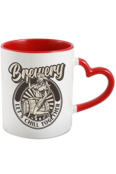 StoryGift Romania Cana Cu Mesaj In Engleza Brewery Let's Chill Together, Bere, Femeie, Butoi, Mult, Cu Maner Inim STG