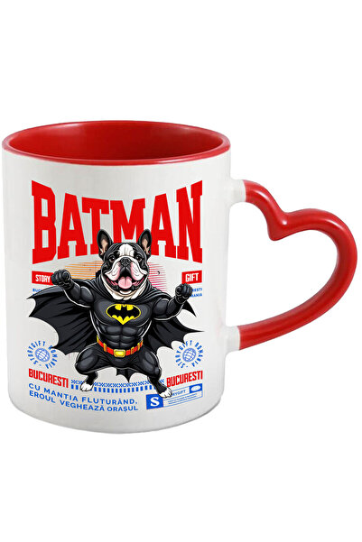 StoryGift Romania Cana cu Bulldog Caine In Costum de BatMan cu Pelerina, Erou...