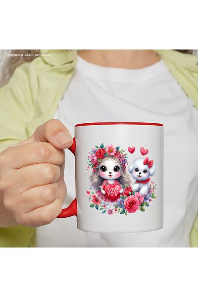 StoryGift Romania Mug with a puppy and a puppy | cheerful | illustration | furry | heart with message, With ,STG