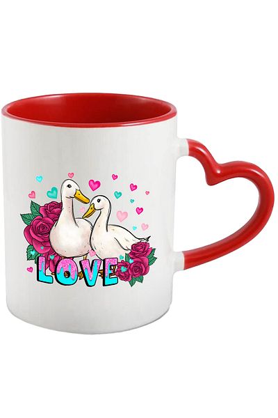 StoryGift Romania Mug with 2 close rates with the message "Love", colorful hearts, roses, Vale, Cu, STG