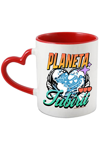 StoryGift Romania Cana Terra este planeta iubirii sentimente omenire , 330ml, Ceramica cu Maner In, Cu Maner Inim STG