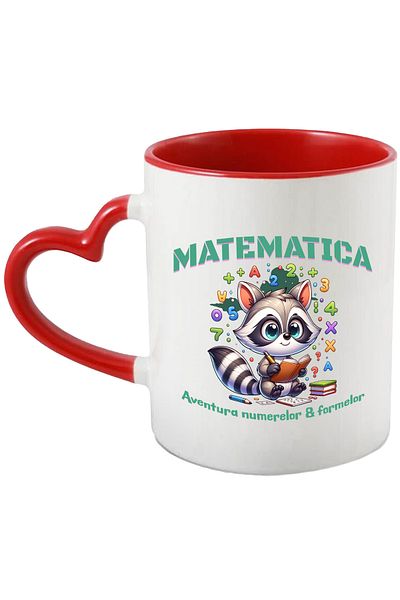 StoryGift Romania Cana Matematica Aventura numerelor și formelor scoala, 330ml, Ceramica cu Maner , Cu Maner Inim STG