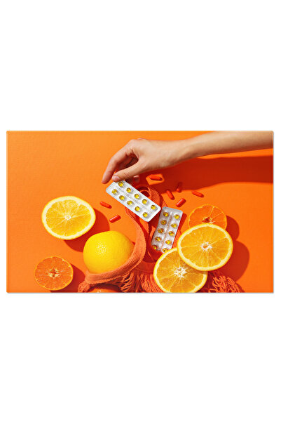 StoryGift Romania Tablou Canvas Doza De Sanatate Vitamina C In Tablete, Servite Alaturi De Felii De Portocala Pe