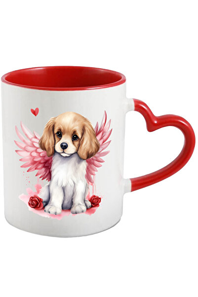 StoryGift Romania Cana cu un catel cuminte | ilustratie | aripi | inima | trandafiri | apreciere |, Cu Maner Inim STG