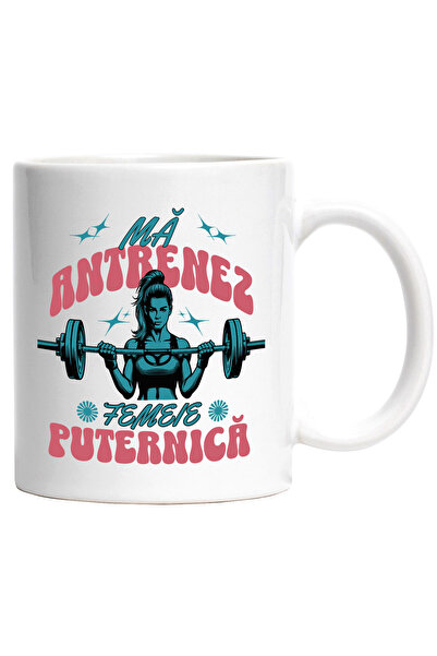 StoryGift Romania Cana Femeie ridicand bara cu greutati sport gym, 330ml, Cer...