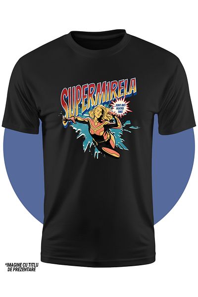 StoryGift Romania Tricou Copii Fete Super Mirela, SuperErou Sunt Aici Pentru Tine 100% Bumbac, Unisex, Negru