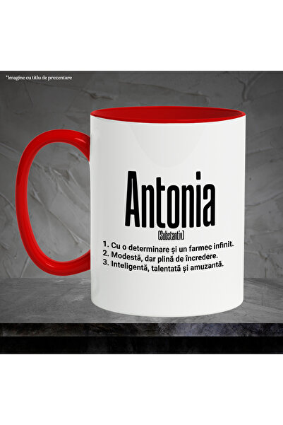 StoryGift Romania Mug With the Name Antonia, and Motivational Message, Determination, Modesty, Intelligence, With, STG.