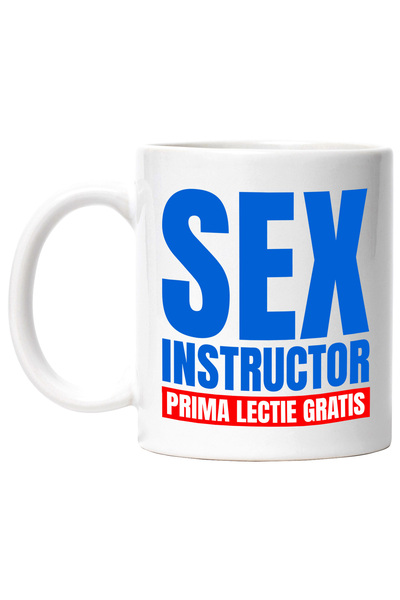 StoryGift Romania Cana cu Mesaj Haios In Limba Romana Instructor De S*x Prima Lectie gratis Scoala, Cu Maner Alb STG
