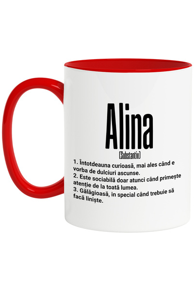 StoryGift Romania Cana Cu Numele Alina, si Mesaj Amuzant, Curioasa, Sociabila...