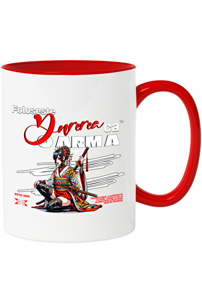 StoryGift Romania Cana Fata Stil Anime Ninja Text Motivational Foloseste Durerea Ca Pe O arma, 330, Cu Maner Rosu STG