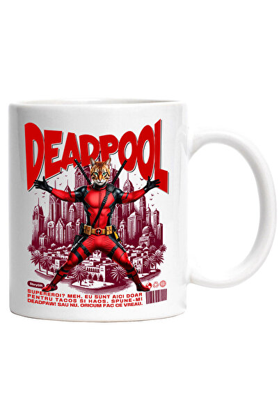 StoryGift Romania Cana cu Bengal Pisica In Costum de DeadPool cu Pelerina, Er...