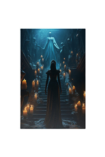 StoryGift Romania Tablou Canvas: Portret Misterios Femeie In Cladire Parasita Cu Scari Si Lumanari Priveste La S