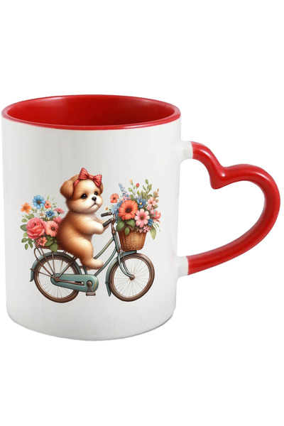 StoryGift Romania Cana cu un catel care merge cu bicicleta | cosulete cu flor...