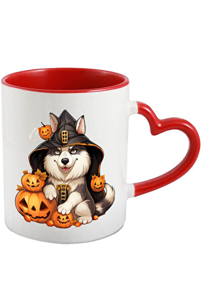 StoryGift Romania Cana cu un caine Malamut de Alaska | ilustratie | gluga | Halloween | dovleci de, Cu Maner Inim STG