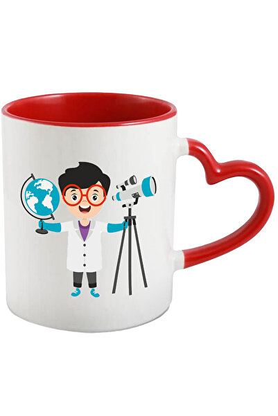 StoryGift Romania Cana Cu Fizician, Om De Stiinta, Glob Pamantesc, Ochelari, Telescop, Spatiu, Mul, Cu Maner Inim STG