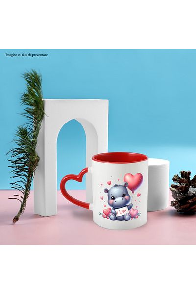 StoryGift Romania Mug with a baby hippo | illustration | "I love" message | hearts | balloons | , With ,STG .