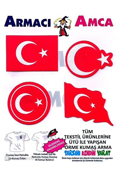 Armacı Amca TÜRK BAYRAĞI Ütü İle Yapışan Örme Kumaş Arma Yama Tekstil Patch K...