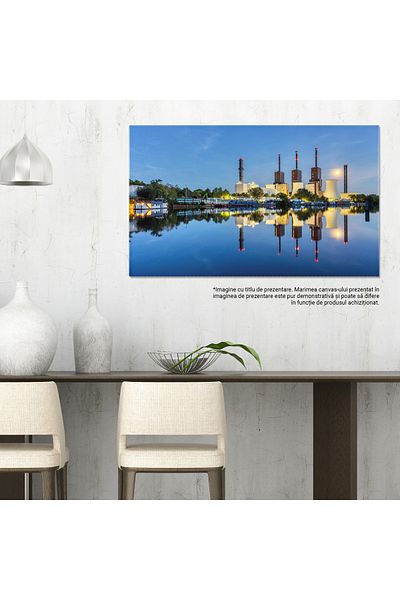 StoryGift Romania Tablou Canvas Centrala Electrica Cu Cogenerare In Berlin Noaptea, Industrial, Arhitectura, Noap