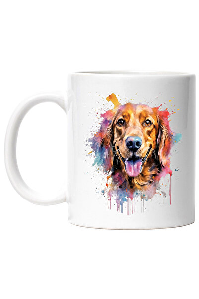 StoryGift Romania Cana Cu Cap De Catel, Zambet, Animal, Watercolor, Multicolor 330 ml, Ceramica cu, Cu Maner Alb
