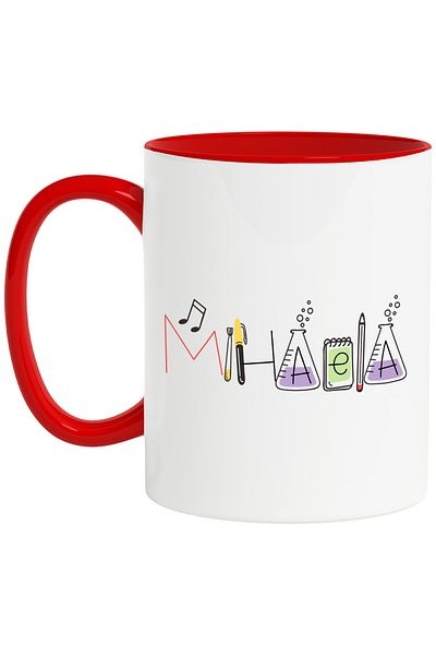 StoryGift Romania Cana Cu Numele Mihaela, Scoala, Chimie, Materii, Algebra, Geometrie, 330ml, Cera, Cu Maner Rosu STG