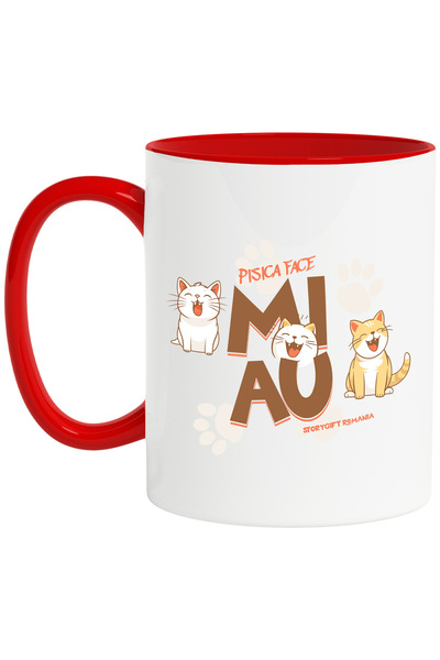 StoryGift Romania Cana Pisici fericite text pisica face miau, 330ml, Ceramic ...