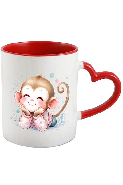 StoryGift Romania Cana cu o maimutica vesela | ilustratie | jungla | natura | plante | armonie | c, Cu Maner Inim STG