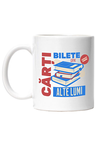 StoryGift Romania Cana TEANC DE CARTI BILETE CATRE ALTE LUMI CITIT, iubitorii de lectura, 330ml, C, Cu Maner Alb STG