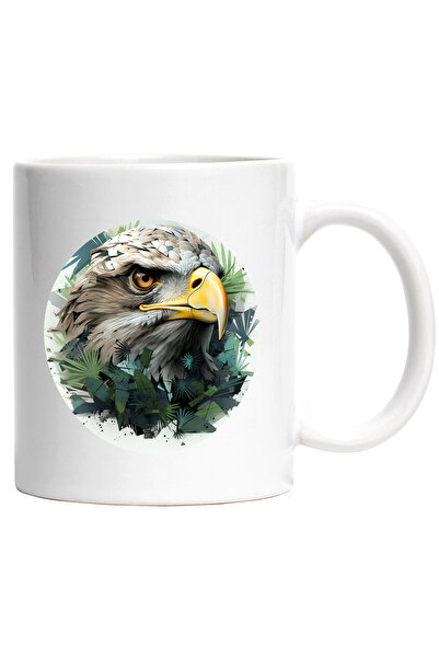 StoryGift Romania Cana Cu Cap De Vultur, Cerc, Frunze, Abstract, Pene, Multic...