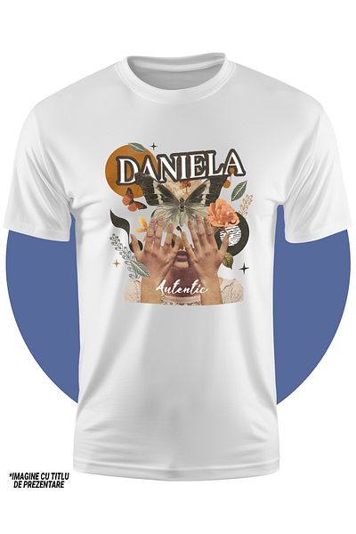 StoryGift Romania Tricou Copii Fete Cu Numele Daniela, Colaj Fata, Fluture, Flori, Cerc 100% Bumbac, Unisex,