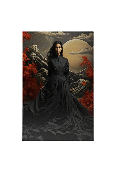 StoryGift Romania Tablou Canvas: O Fata Asiatica Intr-o Rochie Neagra - Pictu...