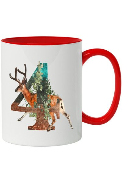 StoryGift Romania Cana Cu Cifra, 4, Cerb, Frunze, Coarne, Multicolor 330 ml, Ceramica cu Maner Ini, Cu Maner Inim STG