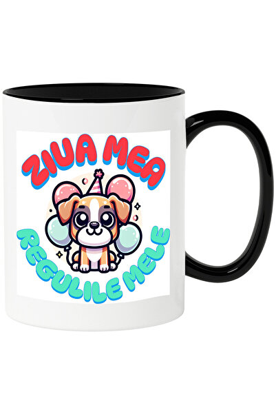 StoryGift Romania Cana cu Caine Vesel Maro Cu Coif Aniversar Text Ziua Mea Re...