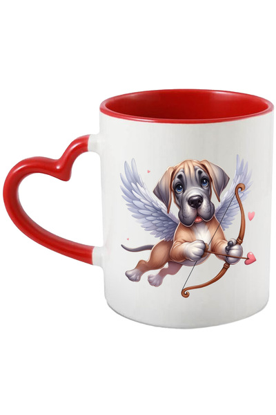 StoryGift Romania Cana cu un caine surprins care trage cu arcul | ilustratie | Cupidon | Valentine, Cu Maner Inim STG