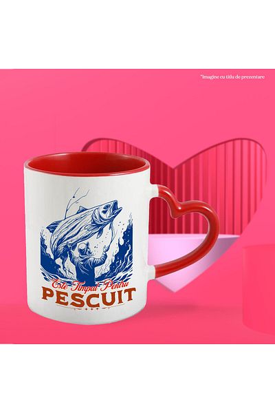 StoryGift Romania Cana cu Silueta Barbat Cu Peste Imens Hobby Text In Limba Romana Este Timpul De , Cu Maner Inim STG