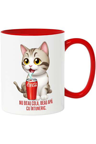 StoryGift Romania Cana Pisica cu o Doza de Duc Cola, Text Haios Nu Beau Cola ci Apa Neagra, 330ml,, Cu Maner Rosu STG