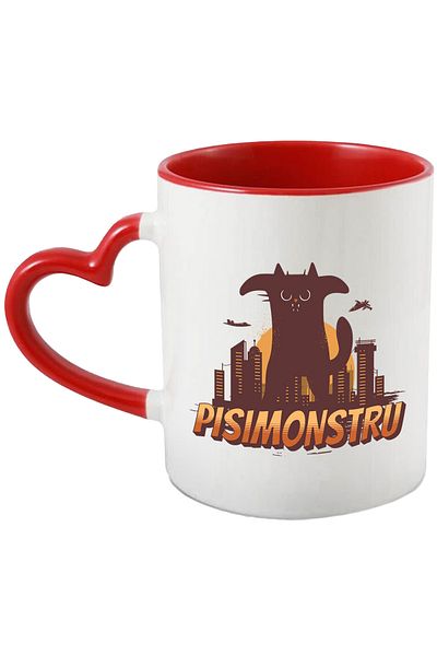 StoryGift Romania Cana cu Pisica imensa Neagra Text PisiMonstru. Animal Blanos Iubitorii De Motani, Cu Maner Inim STG